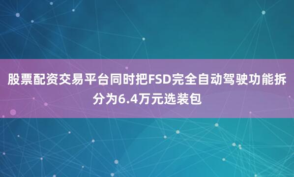 股票配资交易平台同时把FSD完全自动驾驶功能拆分为6.4万元选装包